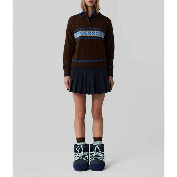 GUEST IN RESIDENCE Sweaters - NEW GUEST IN RESIDENCE cable collegiate polo sweater in chestnut combo